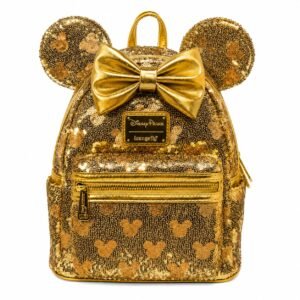 DISNEY LOUNGEFLY MINNIE MOUSE GOLD SEQUIN MINI BACKPACK
