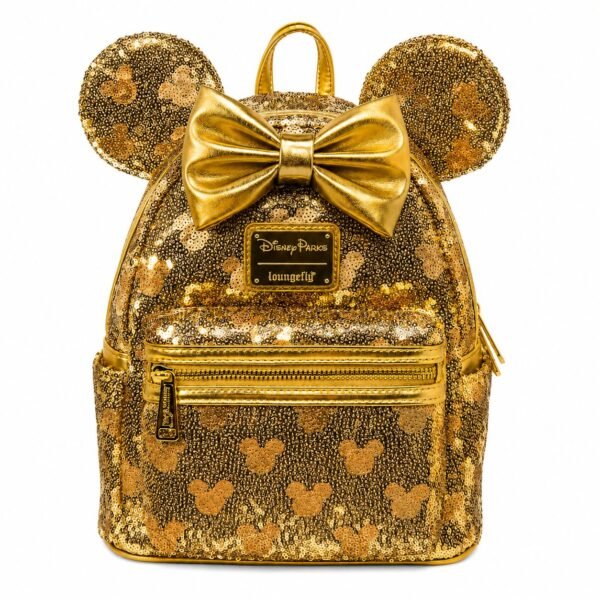 DISNEY LOUNGEFLY MINNIE MOUSE GOLD SEQUIN MINI BACKPACK